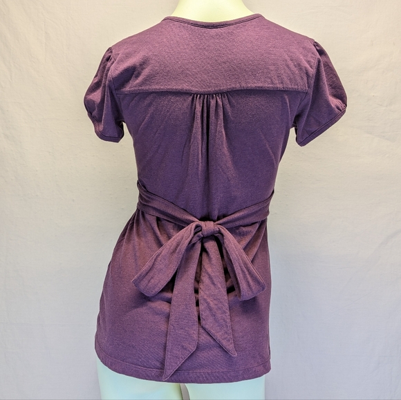 Tommy Hilfiger Flared Plum V-Neck Blouse Empire Tie-Back Waist Vintage TH Purple - Picture 4 of 12